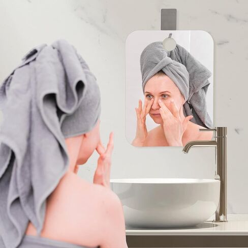 XYMYNWE قطعتان من مرايا الدش، مرآة مقاومة للكسر مع خطافين لاصقين، مرآة أكريليك لحلاقة المكياج والحمام والسفر والتخييم (كبيرة) in Saudi Arabia