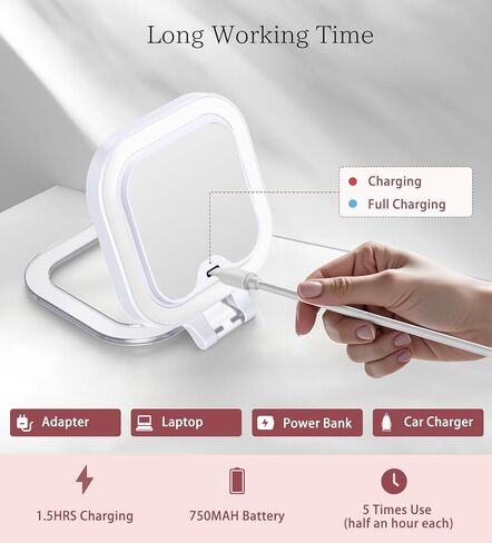 Shinowa Rechargeable Travel Makeup Mirror with 44 LED Lights, 1X/10X Magnifying Vanity Mirror with 3 Color Light, Folding Stand, 4 Inch Portable Dimmable Double Sided Compact Lighted Mirror, White in Saudi Arabia