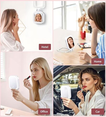 Shinowa Rechargeable Travel Makeup Mirror with 44 LED Lights, 1X/10X Magnifying Vanity Mirror with 3 Color Light, Folding Stand, 4 Inch Portable Dimmable Double Sided Compact Lighted Mirror, White in Saudi Arabia
