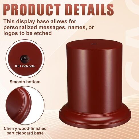 Chunful 1 Pack 3.94 x 3.94 Cherry Wood Base Trophy Base DIY Round Stand فارغ للجوائز الجوائز الجوائز التماثيل الكؤوس عرض موقف الناهض in Kuwait