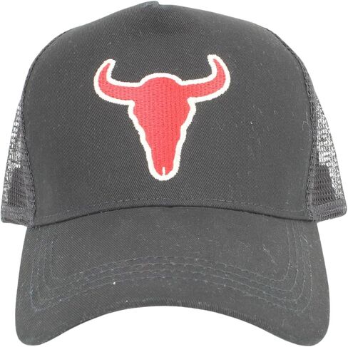 قبعة أمريكان بيسون شبكية سوداء Snapback - قبعة بيسبول من نسيج قطني طويل وبوليستر مع شعار البيسون المطرز in Kuwait