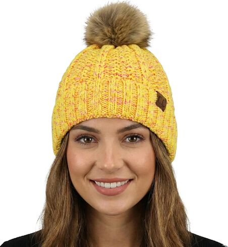 C.C Women’s Popcorn Confetti Knit Beanie Fuzzy Insulated Lined with Faux Fur Pom – Warm Winter Hat & Cozy Skull Cap in Saudi Arabia