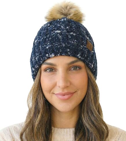 C.C Women’s Popcorn Confetti Knit Beanie Fuzzy Insulated Lined with Faux Fur Pom – Warm Winter Hat & Cozy Skull Cap in Saudi Arabia