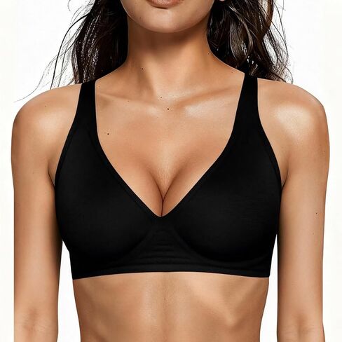 Wireless Plunge Bra for Women - Deep V Comfort Seamless T-Shirt Bra, Supportive No Underwire Bralette with Light Push-Up in Saudi Arabia