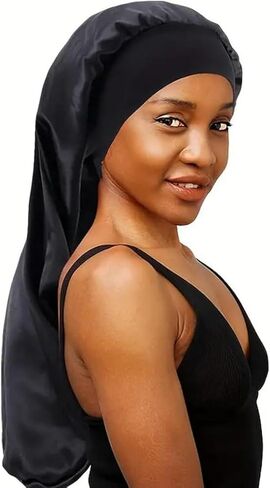 Satin Sleep Cap for Long Hair, Extra Large Silk Bonnet for Braids Curls and Straight Hair, Protective Night Cap for Sleeping in Saudi Arabia
