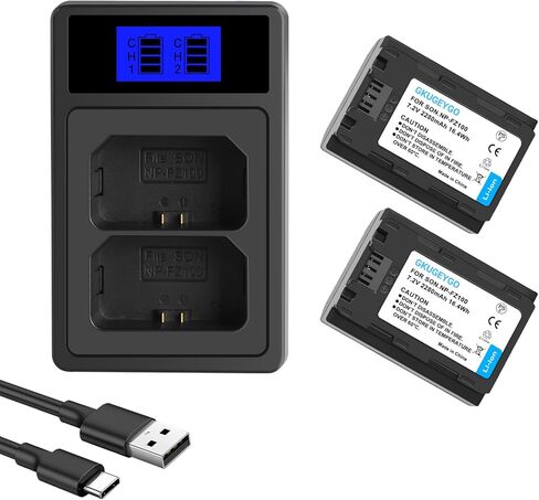 2-Pack NP-FW50 Replacement Battery and Dual Channel Charger for Sony Alpha a6500 a6300 a6000 a7 a7s a5100 a5000 a7r a7rii Camera in Kuwait