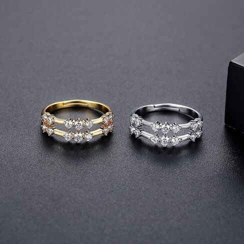 SHINEFLUX 14K Gold Wedding Rings for Women, Double Row of Round Moissanite Promise Rings, Love Gifts for Her in Saudi Arabia