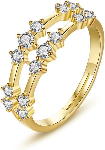 SHINEFLUX 14K Gold Wedding Rings for Women, Double Row of Round Moissanite Promise Rings, Love Gifts for Her in Saudi Arabia