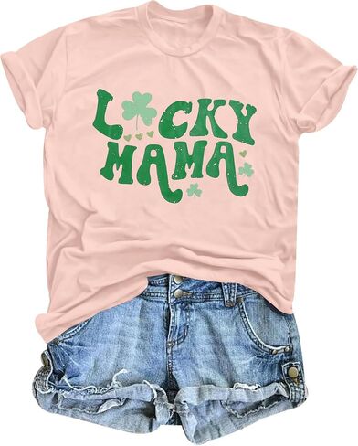 VILOVE St Patricks Day Shirt Women Lucky Mama Tshirt Cute Clover Graphic Short Sleeve Shamrock Tee Tops in Saudi Arabia