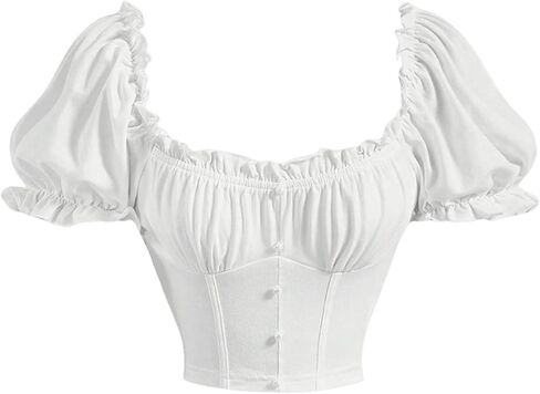 WDIRARA Women's Frill Trim Puff Sleeve T Shirts Ruched Sweetheart Neck Crop Tops in Saudi Arabia