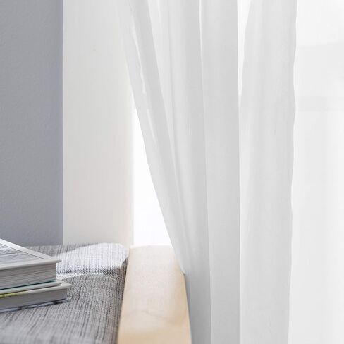 SmartSheer Thermoregulating Semi-Sheer Crushed Voile Curtains – Energy-Saving Privacy Panels with UV Light Deflection, Heat & Cold Insulation for Living Room, Bedroom, and Dining Room (White) in Saudi Arabia