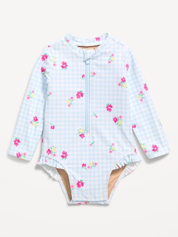 Old Navy Long-Sleeve Rashguard Swim One-Piece for Baby - Blue Small Check in Kuwait