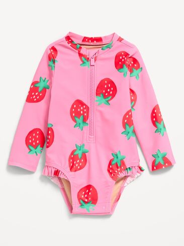 Old Navy Long-Sleeve Rashguard Swim One-Piece for Baby - Strawberry in Kuwait