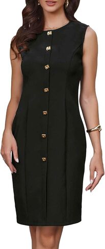 Allegra K Work Dresses for Women 2026 Summer Sleeveless Crew Neck Button Decro Front Formal Business Elegant Work Dress in Saudi Arabia