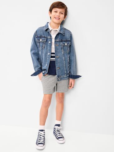 Old Navy Above Knee Logo Fleece Jogger Shorts for Boys - Gray in Kuwait