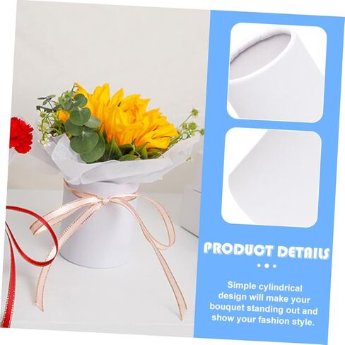 Angoily Flower Bouquet Hat Boxes, Mini Florist Tape Containers Packing Boxes Artificial Flowers Decorative Crinkle Ribbon Cardboard Clear Cylinder Fake White Paper Florist Supplies in Saudi Arabia