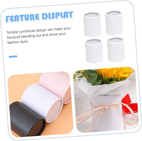 Angoily Flower Bouquet Hat Boxes, Mini Florist Tape Containers Packing Boxes Artificial Flowers Decorative Crinkle Ribbon Cardboard Clear Cylinder Fake White Paper Florist Supplies in Saudi Arabia