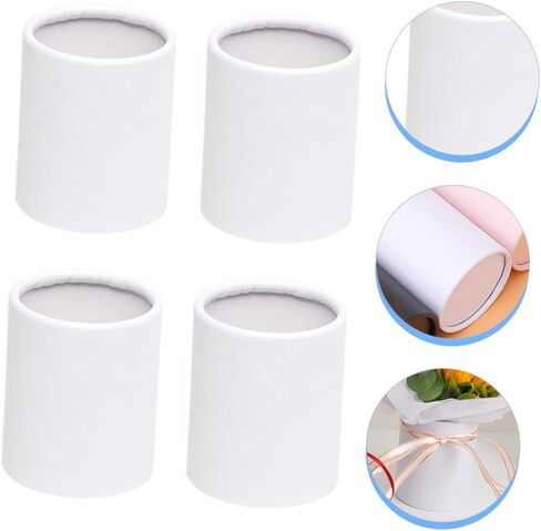 Angoily Flower Bouquet Hat Boxes, Mini Florist Tape Containers Packing Boxes Artificial Flowers Decorative Crinkle Ribbon Cardboard Clear Cylinder Fake White Paper Florist Supplies in Saudi Arabia