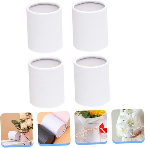 Angoily Flower Bouquet Hat Boxes, Mini Florist Tape Containers Packing Boxes Artificial Flowers Decorative Crinkle Ribbon Cardboard Clear Cylinder Fake White Paper Florist Supplies in Saudi Arabia