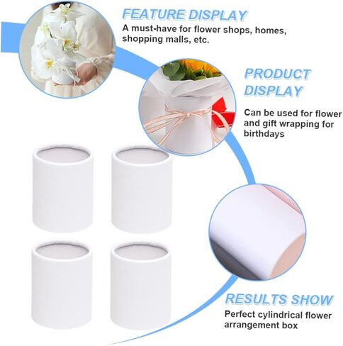 Angoily Flower Bouquet Hat Boxes, Mini Florist Tape Containers Packing Boxes Artificial Flowers Decorative Crinkle Ribbon Cardboard Clear Cylinder Fake White Paper Florist Supplies in Saudi Arabia