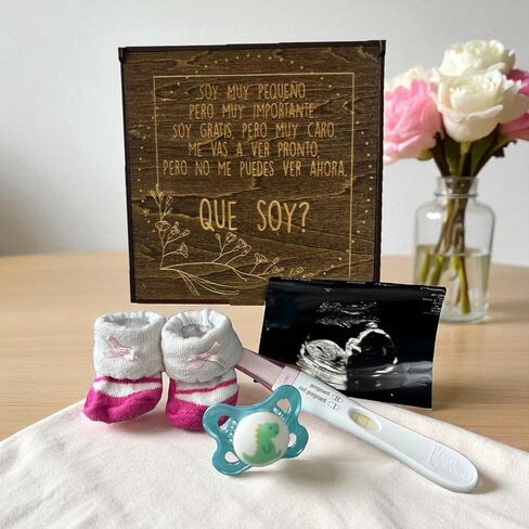 Pregnancy Announcement and Baby Keepsake Box | Spanish Pregnancy Riddle Laser Engraved Wood Box in Saudi Arabia