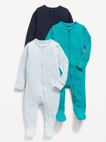 مجموعة مكونة من 3 قطع بأقدام للنوم واللعب بسحاب ثنائي الاتجاه من Old Navy للأطفال - باللون الأزرق البحري in Saudi Arabia