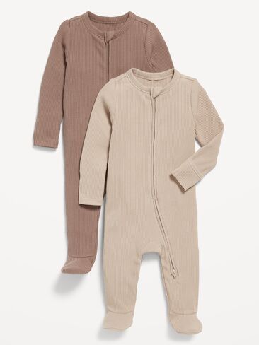 Old Navy Unisex 2-Way-Zip Sleep & Play Footed One-Piece 2-Pack for Baby - Mocha Taffy in Saudi Arabia