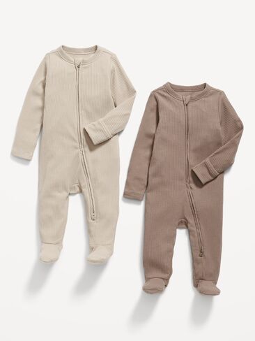Old Navy Unisex 2-Way-Zip Sleep & Play Footed One-Piece 2-Pack for Baby - Mocha Taffy in Saudi Arabia