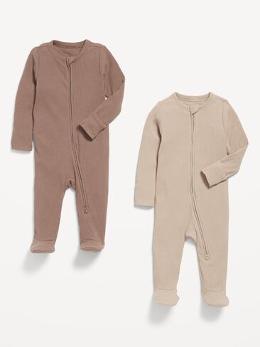 Old Navy Unisex 2-Way-Zip Sleep & Play Footed One-Piece 2-Pack for Baby - Mocha Taffy in Saudi Arabia