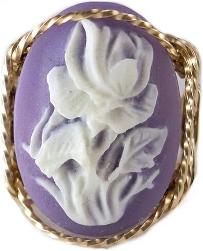 Blooming Rose Large Lavender Cameo .925 الفضة الاسترليني أو الذهب عيار 14 قيراط خاتم gf مجوهرات فنية HGJ ... in Saudi Arabia