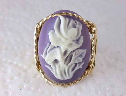 Blooming Rose Large Lavender Cameo .925 الفضة الاسترليني أو الذهب عيار 14 قيراط خاتم gf مجوهرات فنية HGJ ... in Saudi Arabia