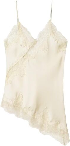 Fuimsul Women Sexy Spaghetti Strap Lace Trim Satin Tank Top Y2k Solid V Neck Backless Asymmetrical Hem Silk Cami Shirt in Saudi Arabia