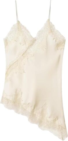 Fuimsul Women Sexy Spaghetti Strap Lace Trim Satin Tank Top Y2k Solid V Neck Backless Asymmetrical Hem Silk Cami Shirt in Saudi Arabia