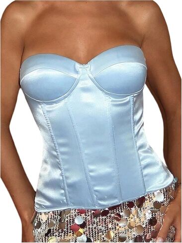 Verdusa Women's Y2K Lace Up Corset Bustier Strapless Backless Night Out Fitted Tube Tops in Saudi Arabia