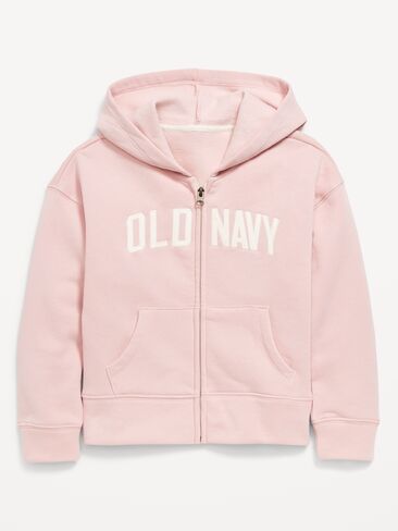 Old Navy Logo-Graphic Zip Hoodie for Girls - Abalone Pink in Saudi Arabia