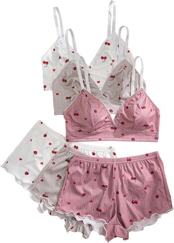 SOLY HUX Women's 6 Piece Lingerie Set Cute Lace Trim Bra and Boyshorts Sleepwear in Saudi Arabia