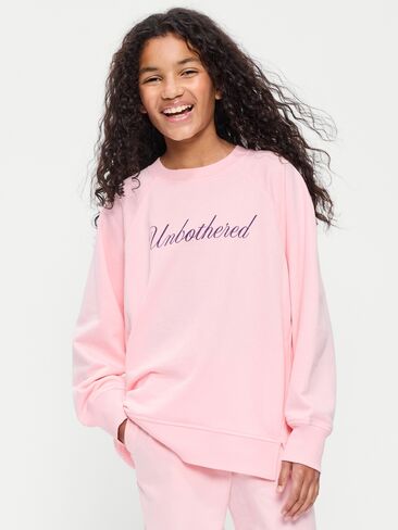 Old Navy Oversized Long-Sleeve Graphic Tunic Sweatshirt for Girls - Pink Sky in Kuwait