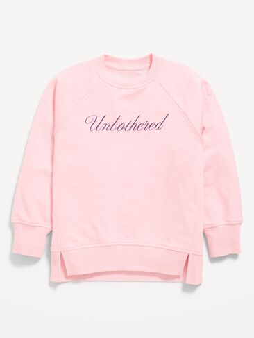 Old Navy Oversized Long-Sleeve Graphic Tunic Sweatshirt for Girls - Pink Sky in Kuwait