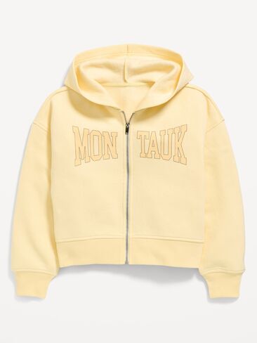 Old Navy Favorite Fleece Graphic Zip-Front Hoodie for Girls - Golden Straw in Saudi Arabia