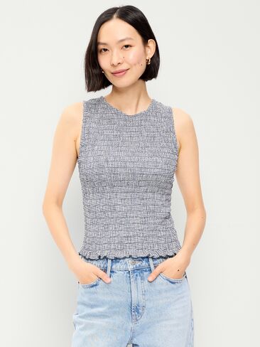 Old Navy Sleeveless Smocked Tank Top - Navy Gingham in Saudi Arabia
