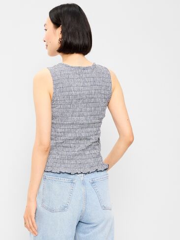 Old Navy Sleeveless Smocked Tank Top - Navy Gingham in Saudi Arabia