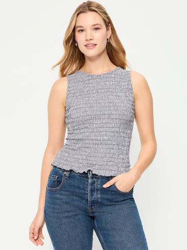 Old Navy Sleeveless Smocked Tank Top - Navy Gingham in Saudi Arabia