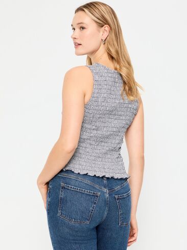 Old Navy Sleeveless Smocked Tank Top - Navy Gingham in Saudi Arabia