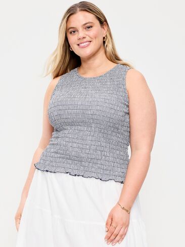 Old Navy Sleeveless Smocked Tank Top - Navy Gingham in Saudi Arabia