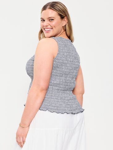 Old Navy Sleeveless Smocked Tank Top - Navy Gingham in Saudi Arabia