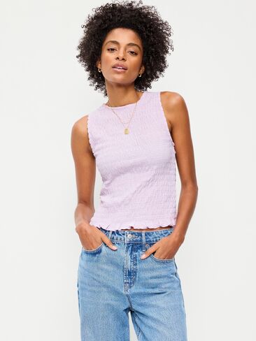 Old Navy Sleeveless Smocked Tank Top - Purple Gingham in Kuwait
