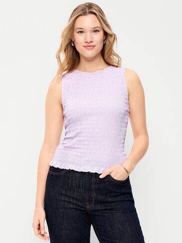 Old Navy Sleeveless Smocked Tank Top - Purple Gingham in Kuwait