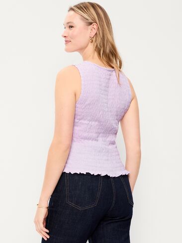 Old Navy Sleeveless Smocked Tank Top - Purple Gingham in Kuwait