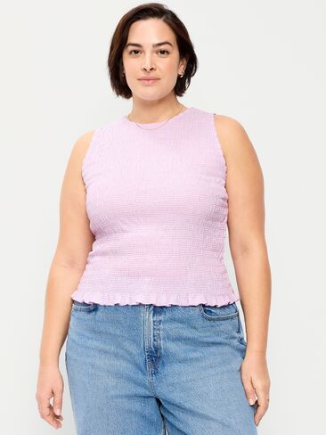 Old Navy Sleeveless Smocked Tank Top - Purple Gingham in Kuwait