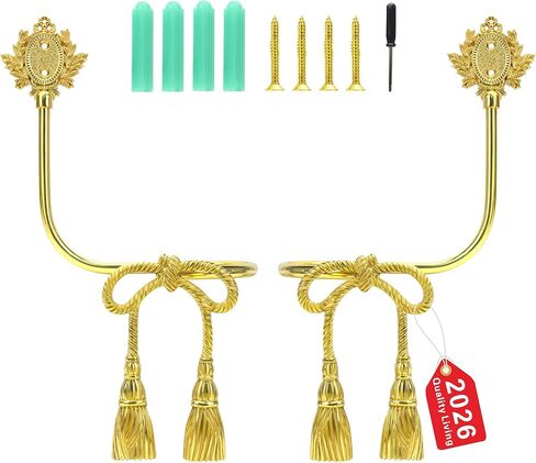 Holdbacks الستارة النحاسية المصنوعة يدويًا ، وربطات القوس الذهبية للستائر - خطافات جدار زخرفية على طراز الشريط ، وسنانير أقمشة ثقيلة لغرفة المعيشة وغرفة النوم in Kuwait